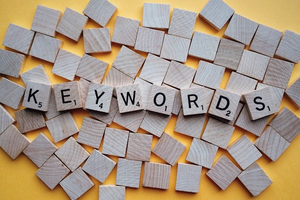 Wooden blocks that spell "keywords"